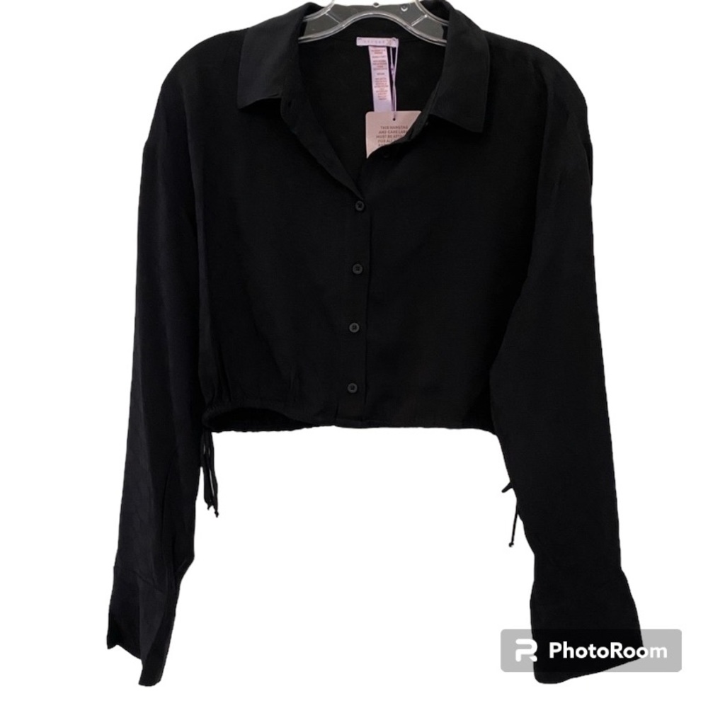 Rihanna Savage Fenty Black Lingerie Sleep Crop Shirt With Drawstrings Si…